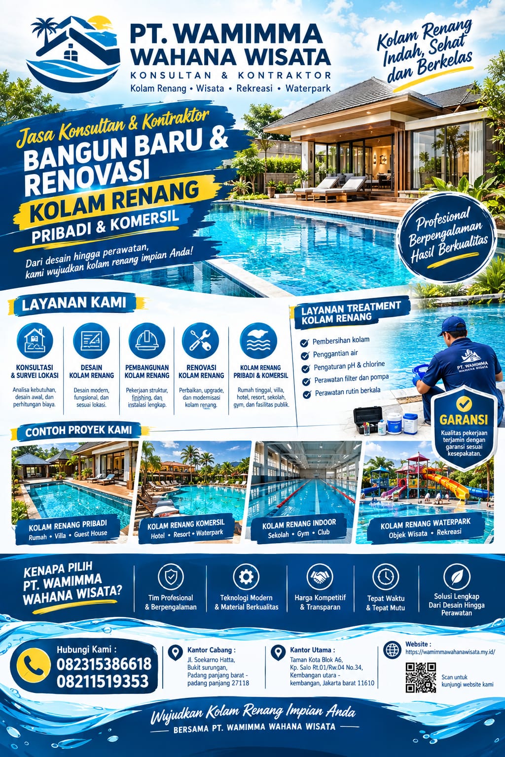 Jasa renovasi dan bangun baru kolam renang komersil dan pribadi